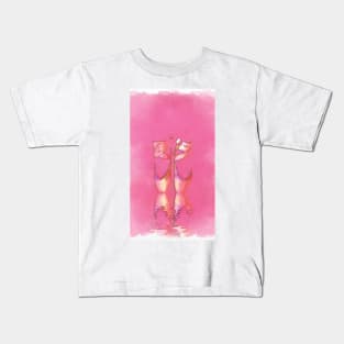 Watercolor Minimal Pink Ballet Pointe Shoes on Ballerina Feet Classically Dancing on Water with Grace and Reflection Kids T-Shirt